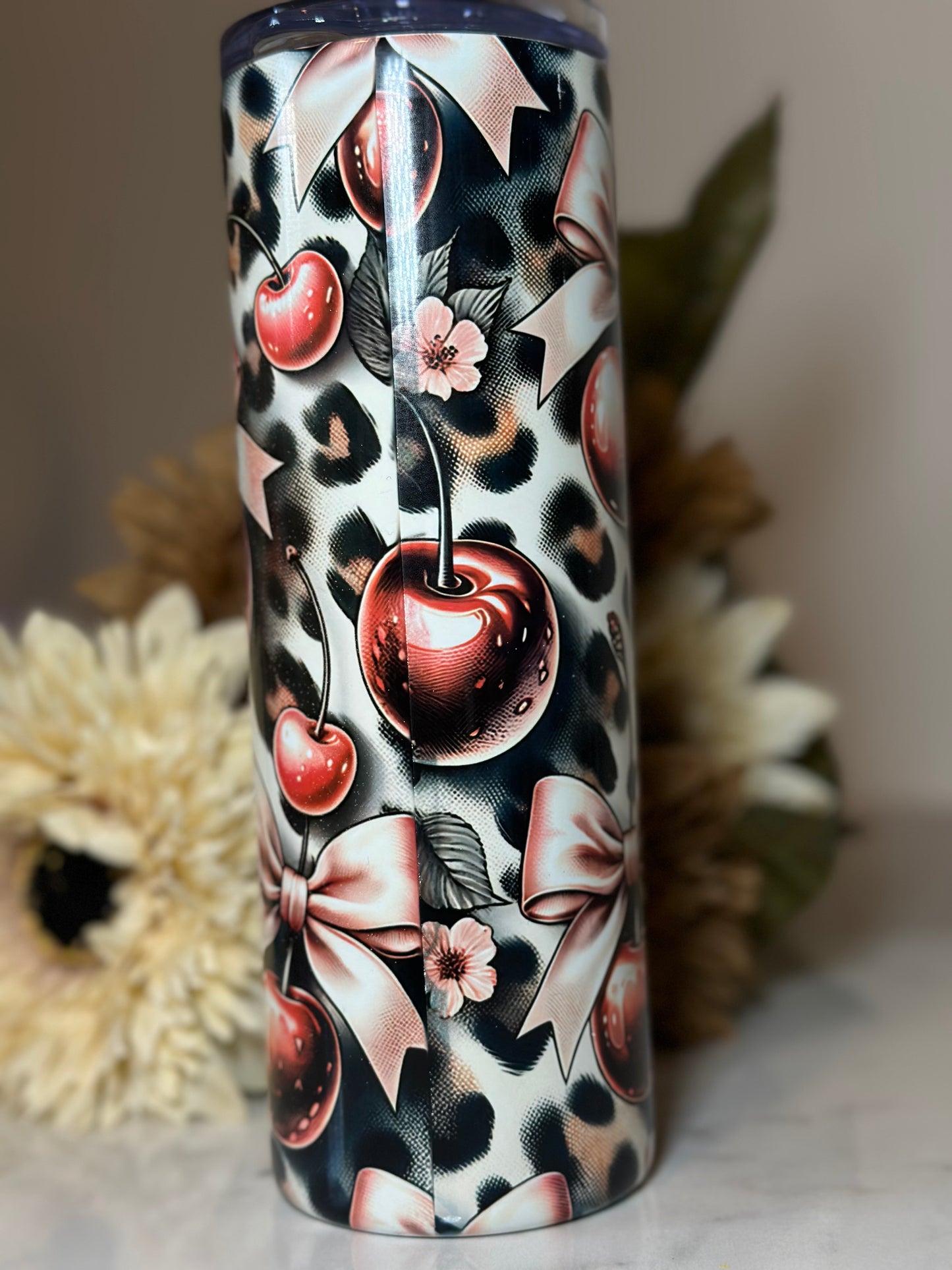 π Cherry Bow Leopard Print Tumbler