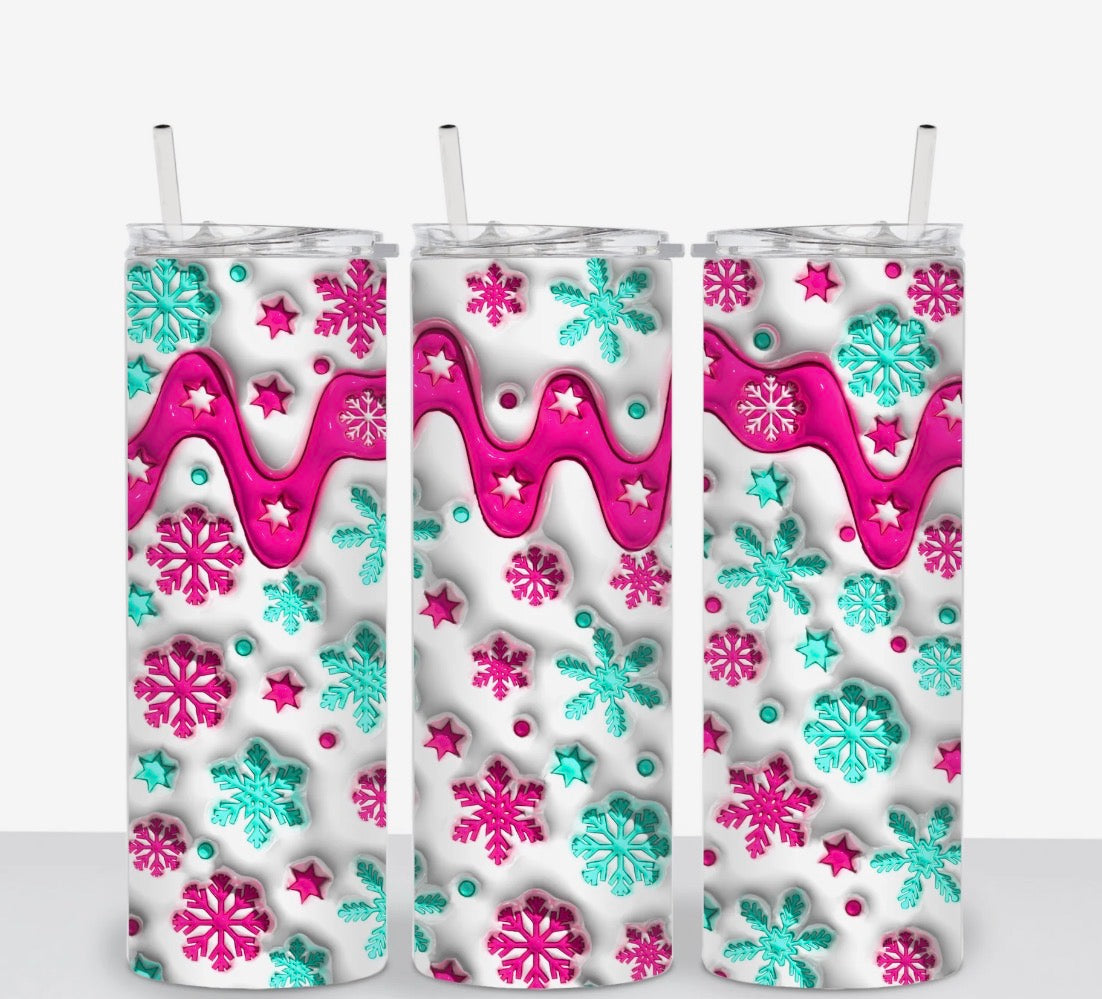 Pink Turquoise Snowflakes