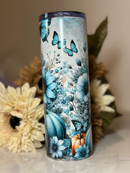 🐮 Highland Cow & Teal Pumpkin Floral Tumbler