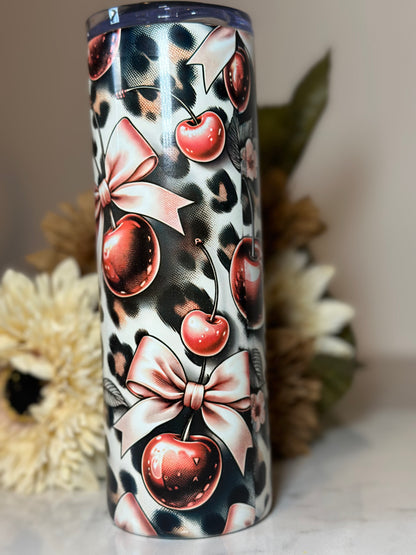 🍒 Cherry Bow Leopard Print Tumbler