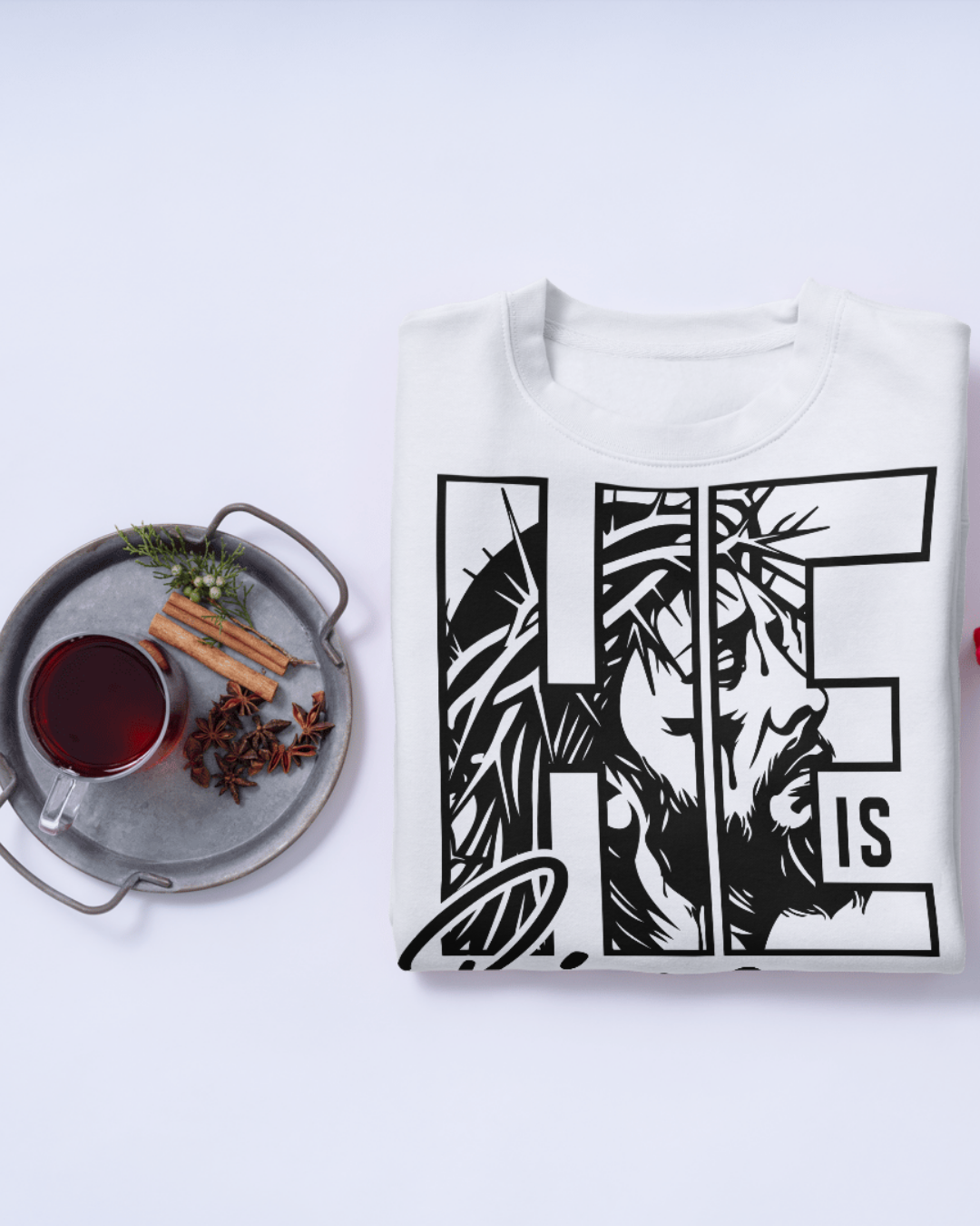 He Is Risen Christian Graphic Tee  Crown of Thorns Design