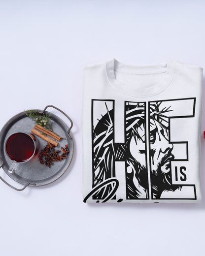 He Is Risen Christian Graphic Tee  Crown of Thorns Design