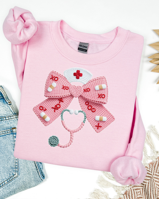 Nurse Valentine Bow Sweatshirt / T-Shirt