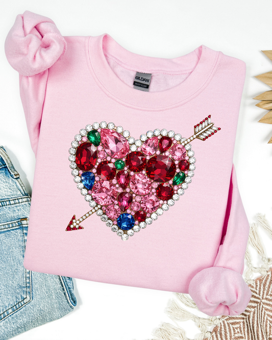 Rhinestone Heart Valentine Sweatshirt / T-Shirt