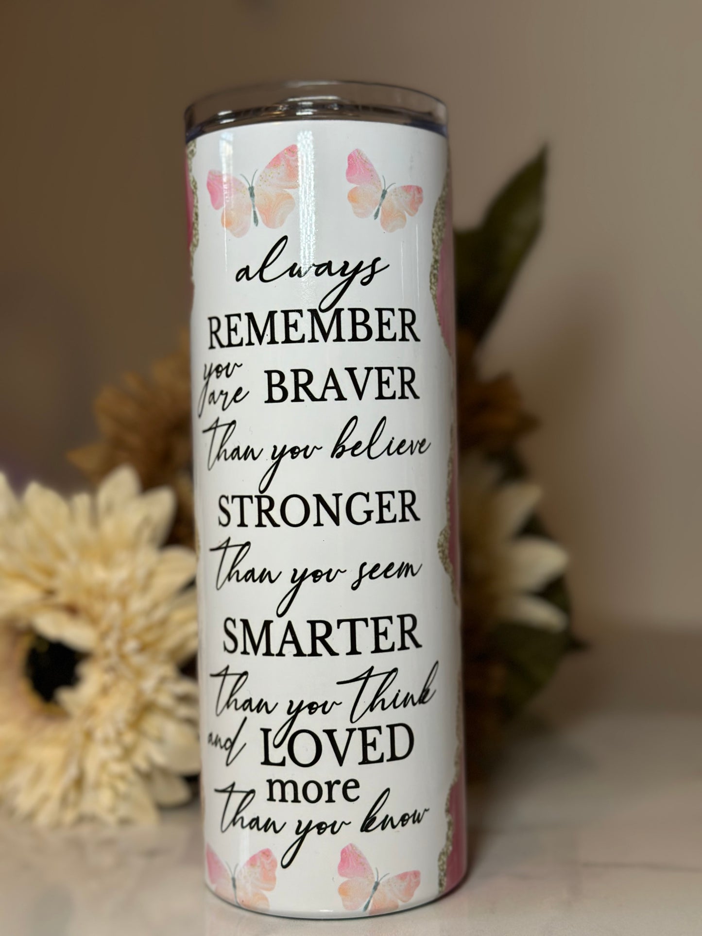 🌸 Pink Geode Butterfly Inspirational Tumbler