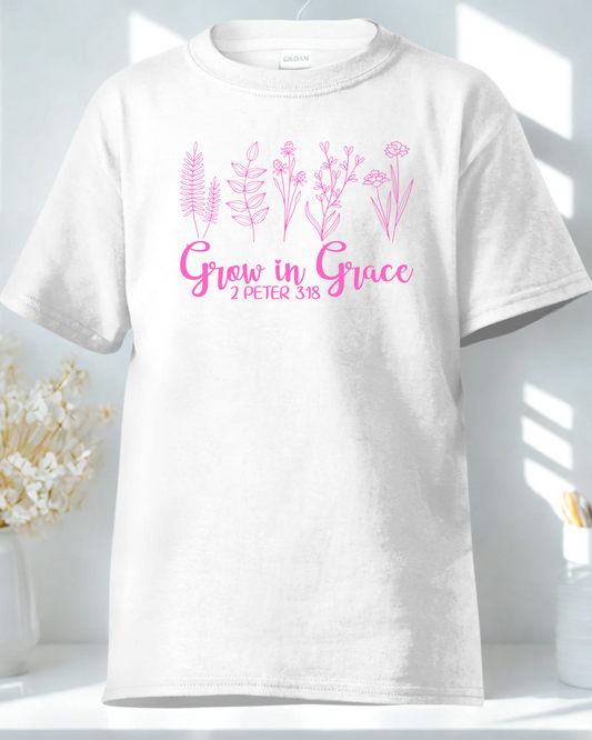 Grow in Grace | White Crew Neck Tee