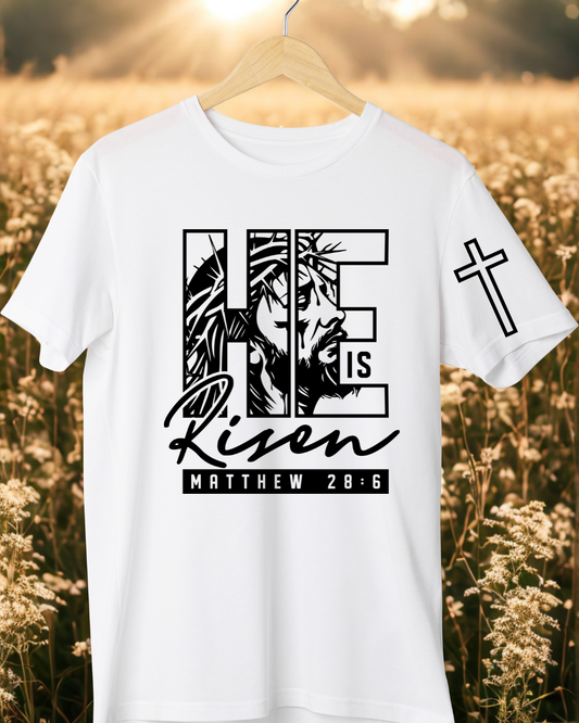 He Is Risen Christian Graphic Tee  Crown of Thorns Design