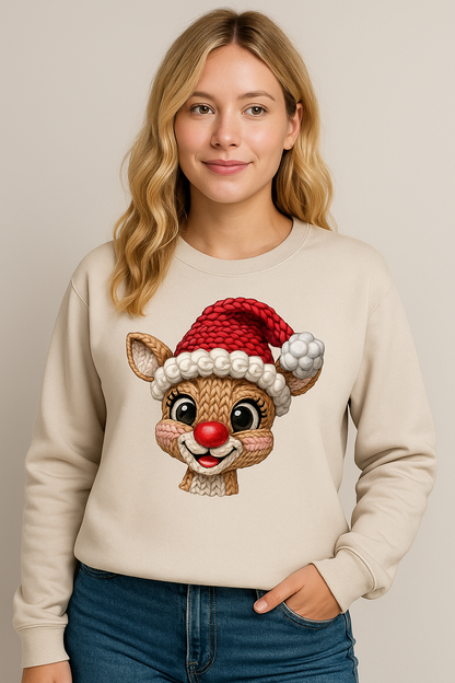 Knitted Style Cute Reindeer Christmas Sweatshirt
