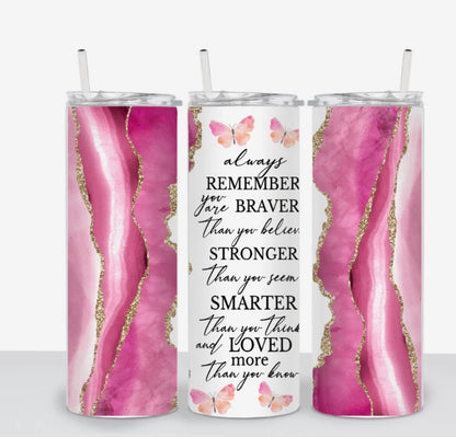 🌸 Pink Geode Butterfly Inspirational Tumbler
