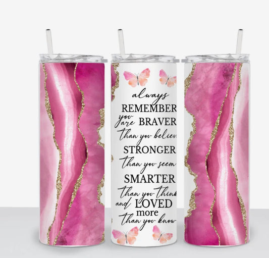 🌸 Pink Geode Butterfly Inspirational Tumbler
