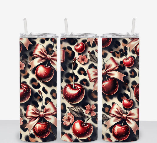 🍒 Cherry Bow Leopard Print Tumbler