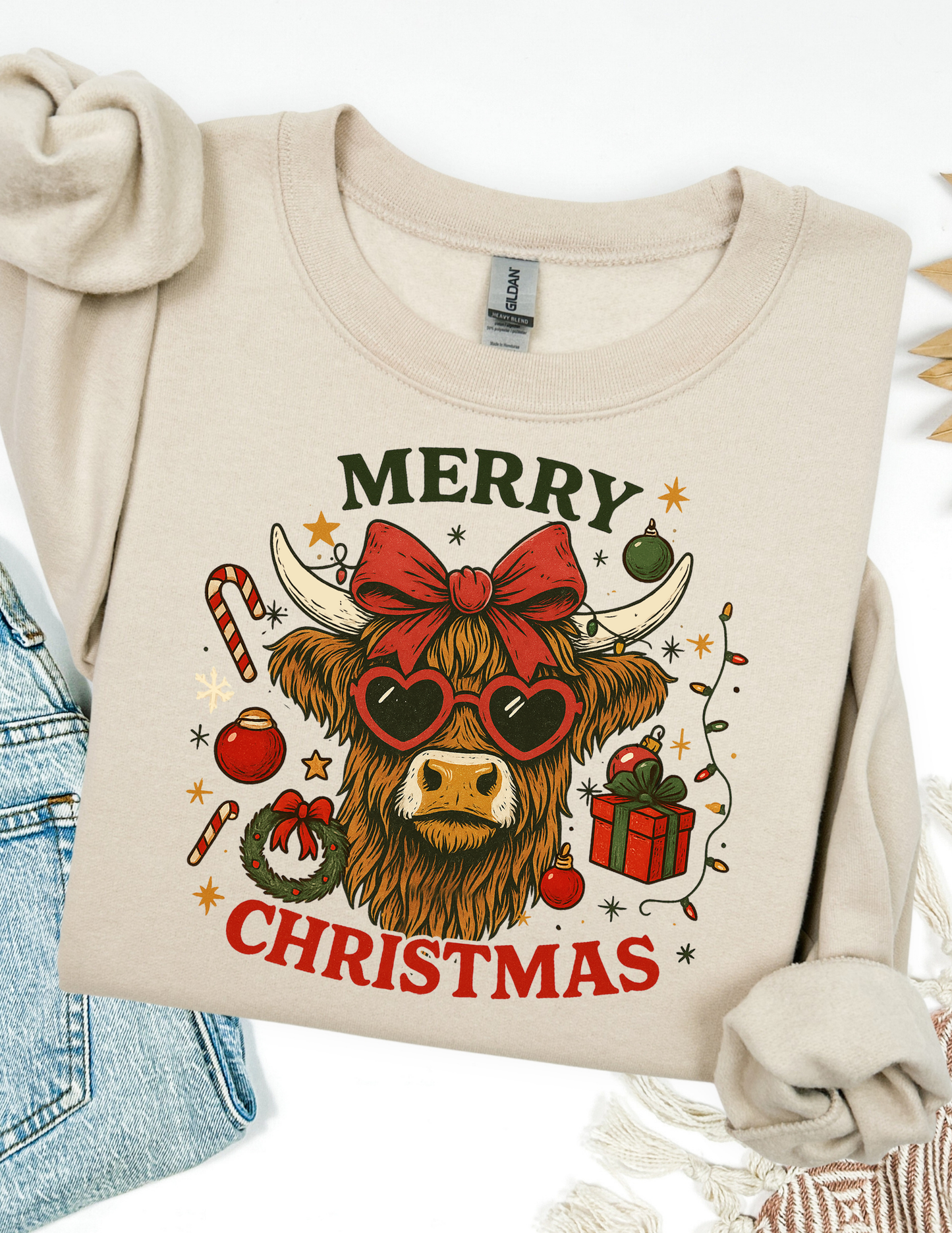 Merry Christmas Bow Cow Sweatshirt